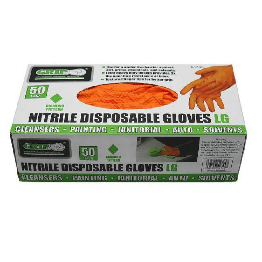 Paint Guns & Equipment * | Hot Sale Grip Brand Orange Nitrile Diamond Gloves